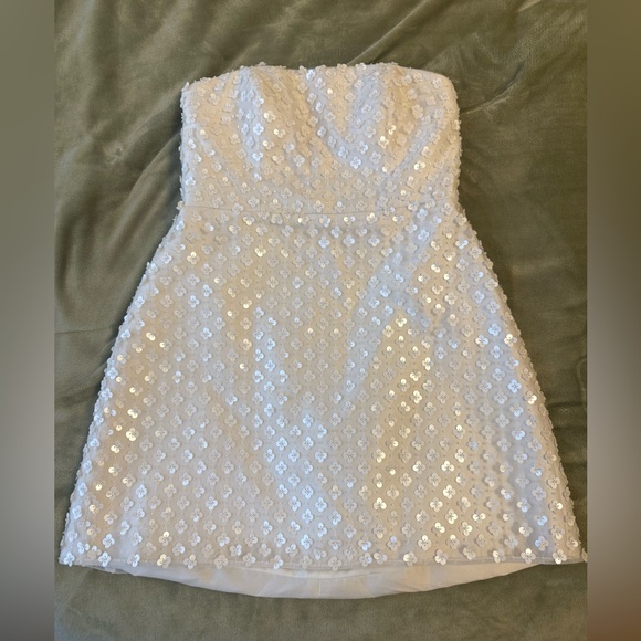 Dessy Pearl Sequin Strapless Mini Dress | Size 8 | Bridal / Cocktail - Picture 6 of 11